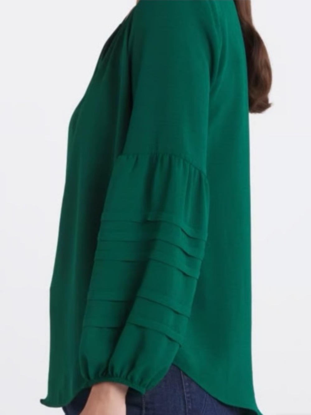 Stitch Fix Fortune + Ivy Chrissy Pleated Sleeve Blouse Dark Green - Picture 2 of 10
